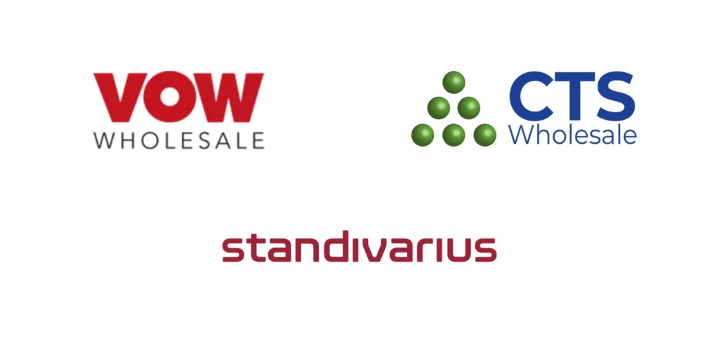 Logos of Standivarius, VOW/Evo Group, and CTS Wholesale, representing a strategic partnership.